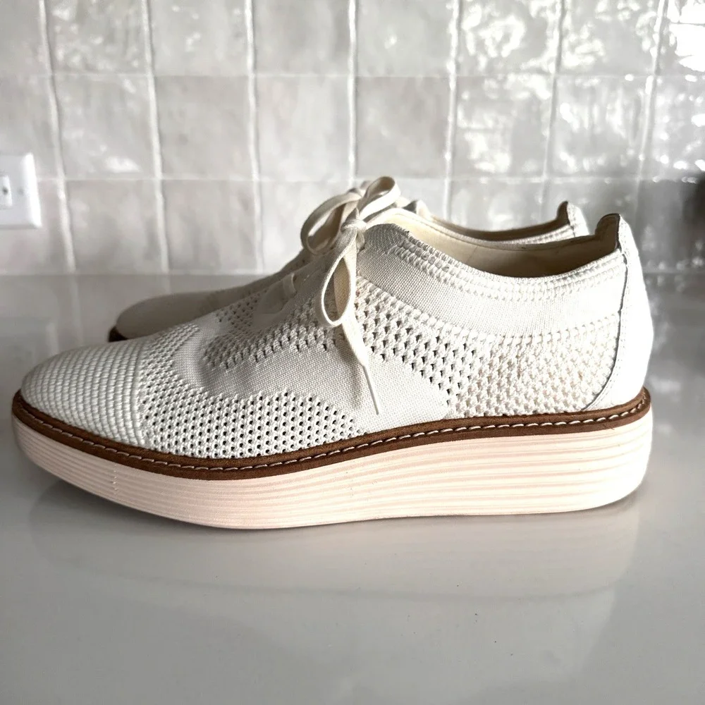 Cole Haan ØriginalGrand Platform Oxford Women 9 White Stitchlite Wingtip Shoes